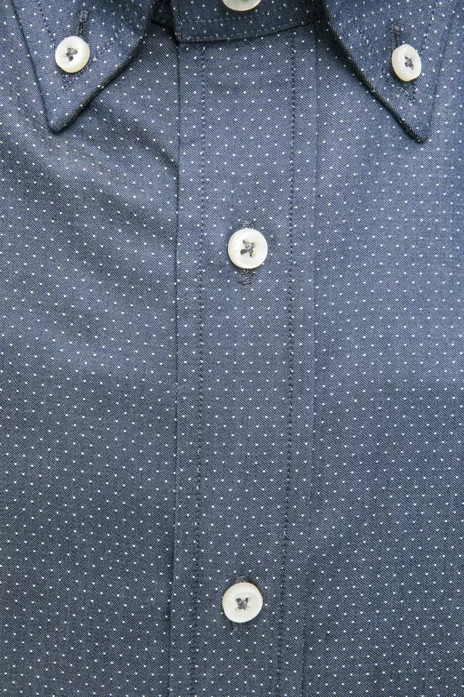 "Blue Cotton Men Shirt with Button Down Design" - ventzia