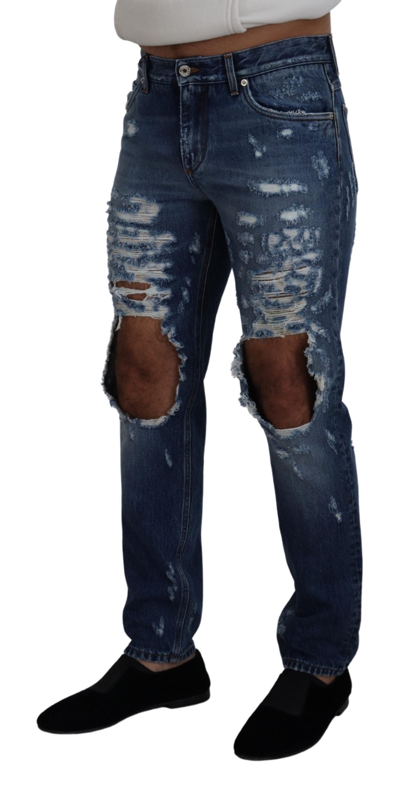 Blue Cotton Tattered Men Denim Jeans - ventzia