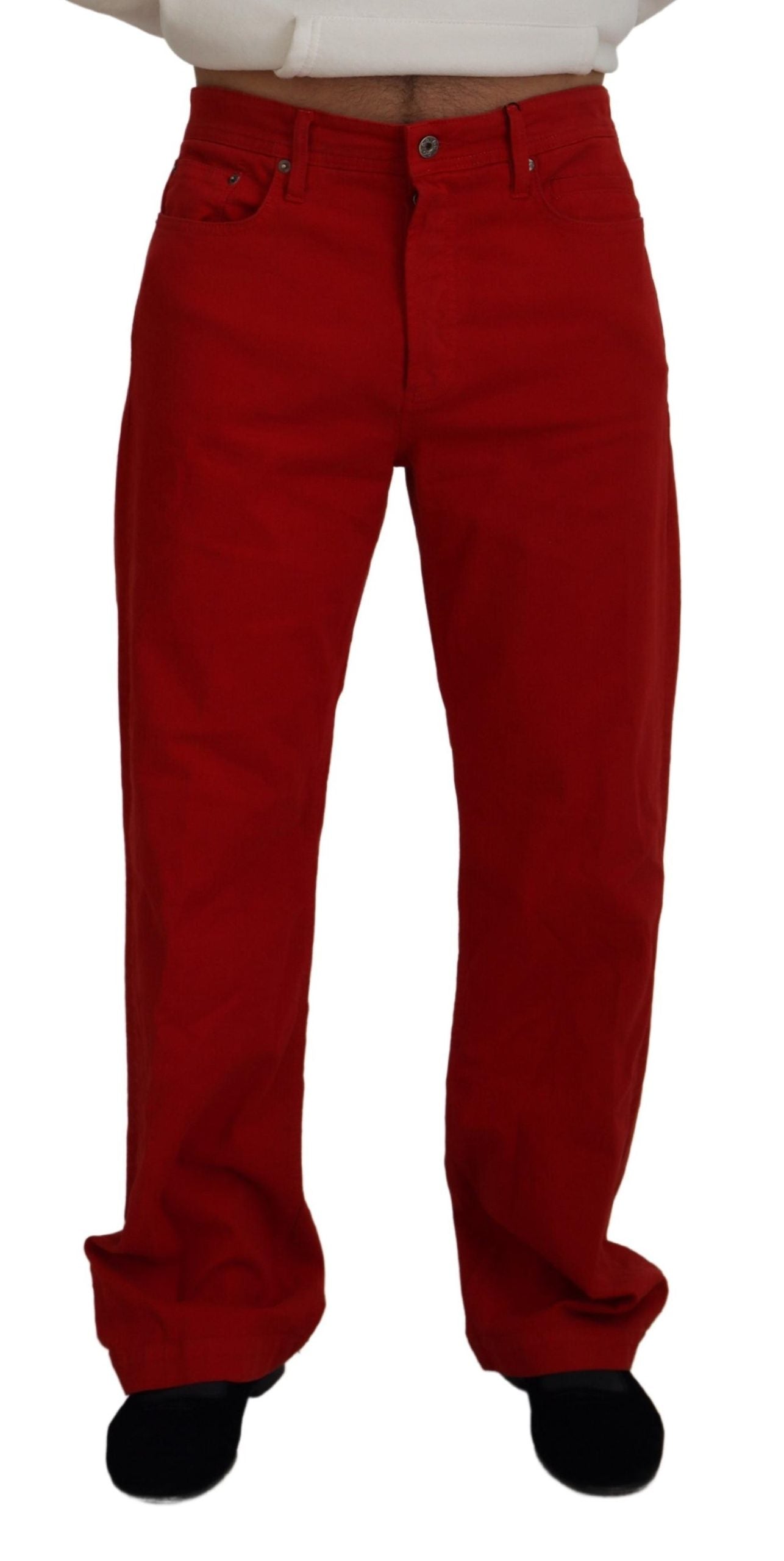 Red Cotton Straight Fit Men Denim Jeans - ventzia