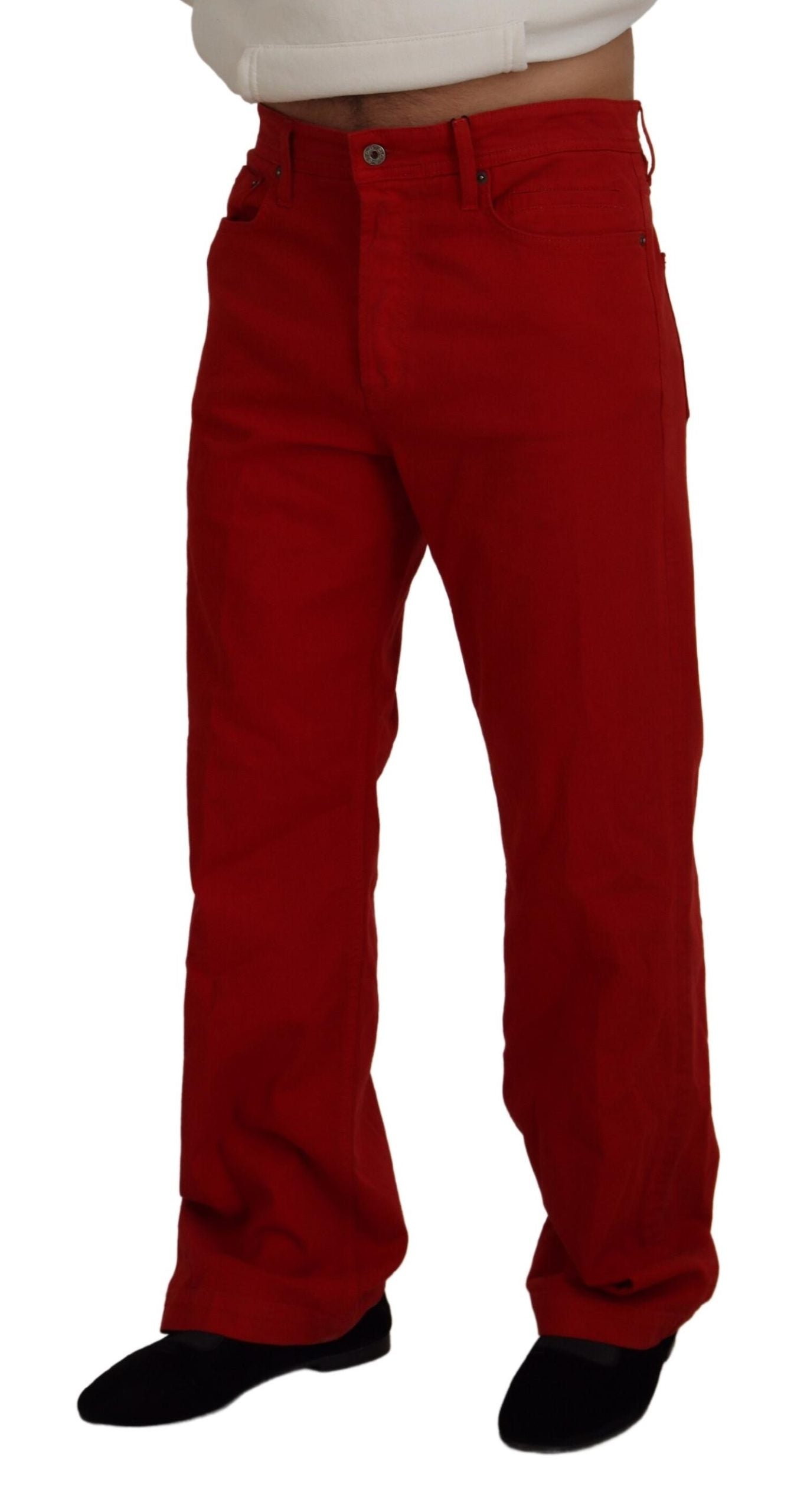 Red Cotton Straight Fit Men Denim Jeans - ventzia