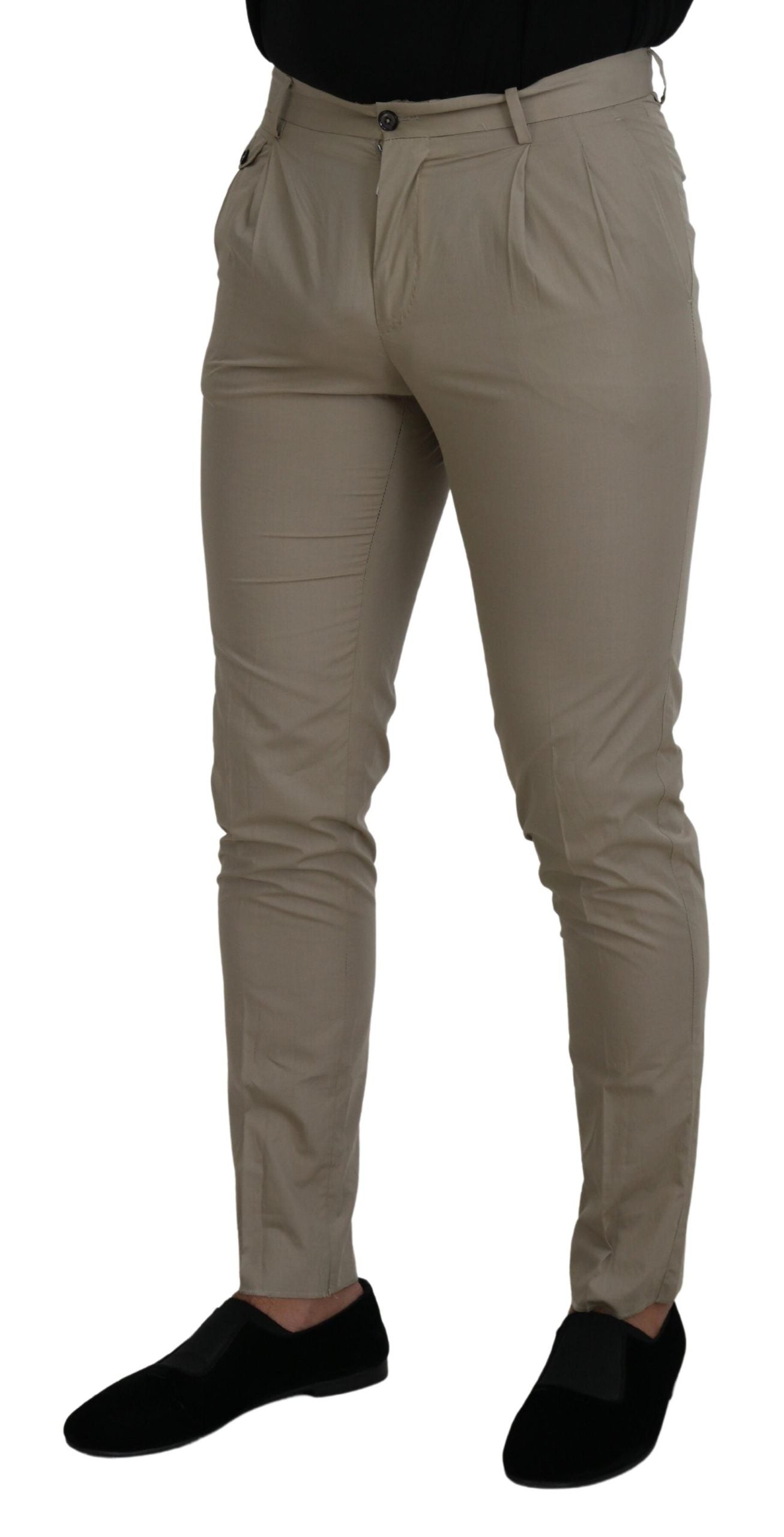 Beige Cotton Slim Fit Men Pants - ventzia