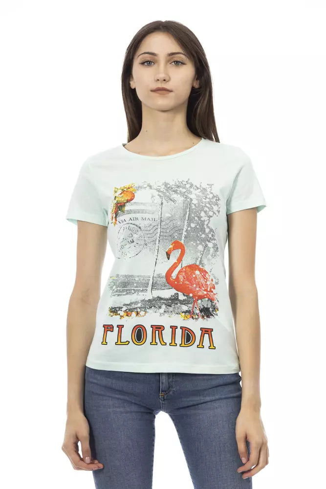 Light Blue Cotton Women T-Shirt - ventzia