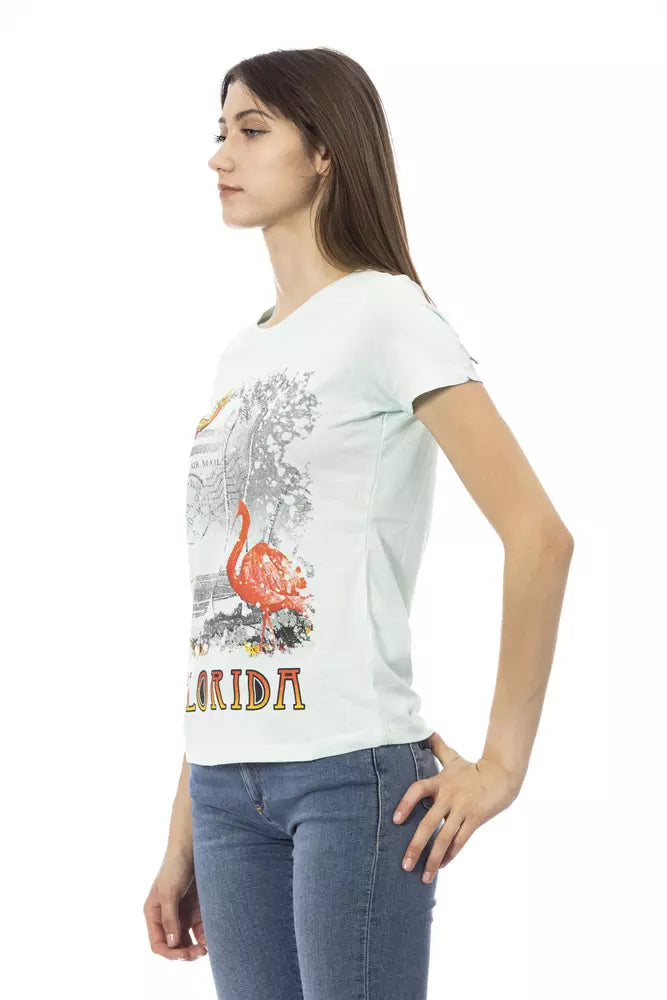 Light Blue Cotton Women T-Shirt - ventzia