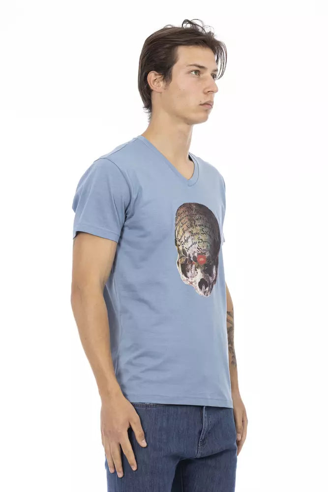 Light Blue Cotton Men T-Shirt - ventzia