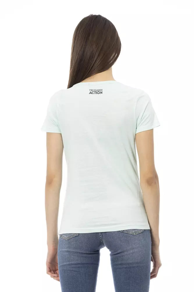 Light Blue Cotton Women T-Shirt - ventzia