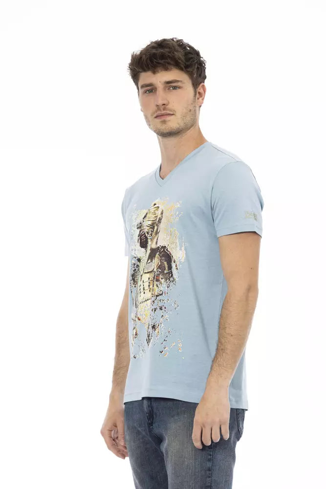 Light Blue Cotton Men T-Shirt - ventzia