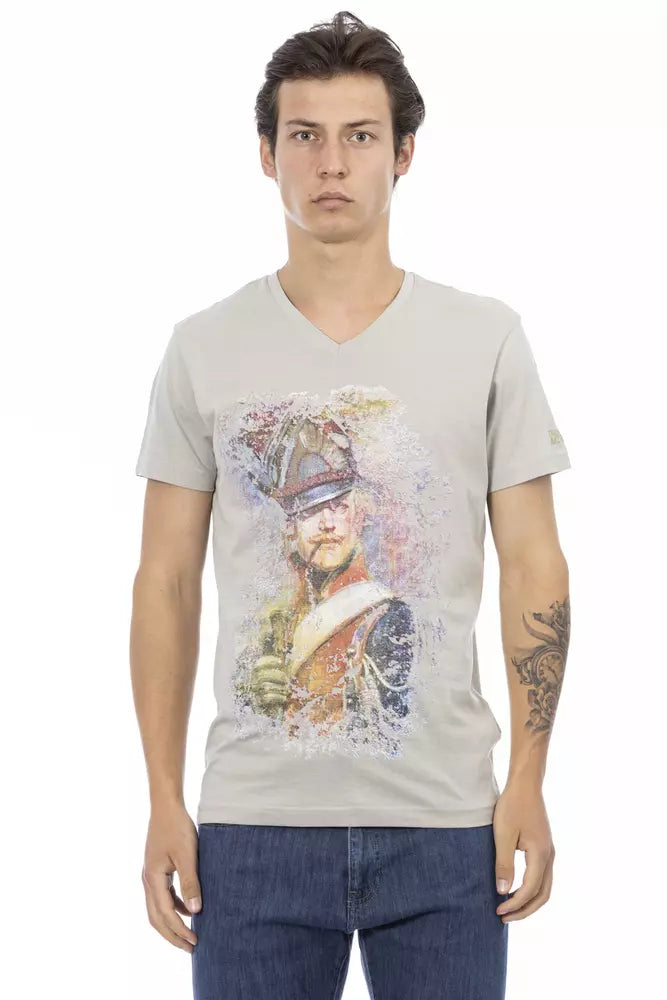 Gray Cotton Men's V-Neck T-Shirt - ventzia