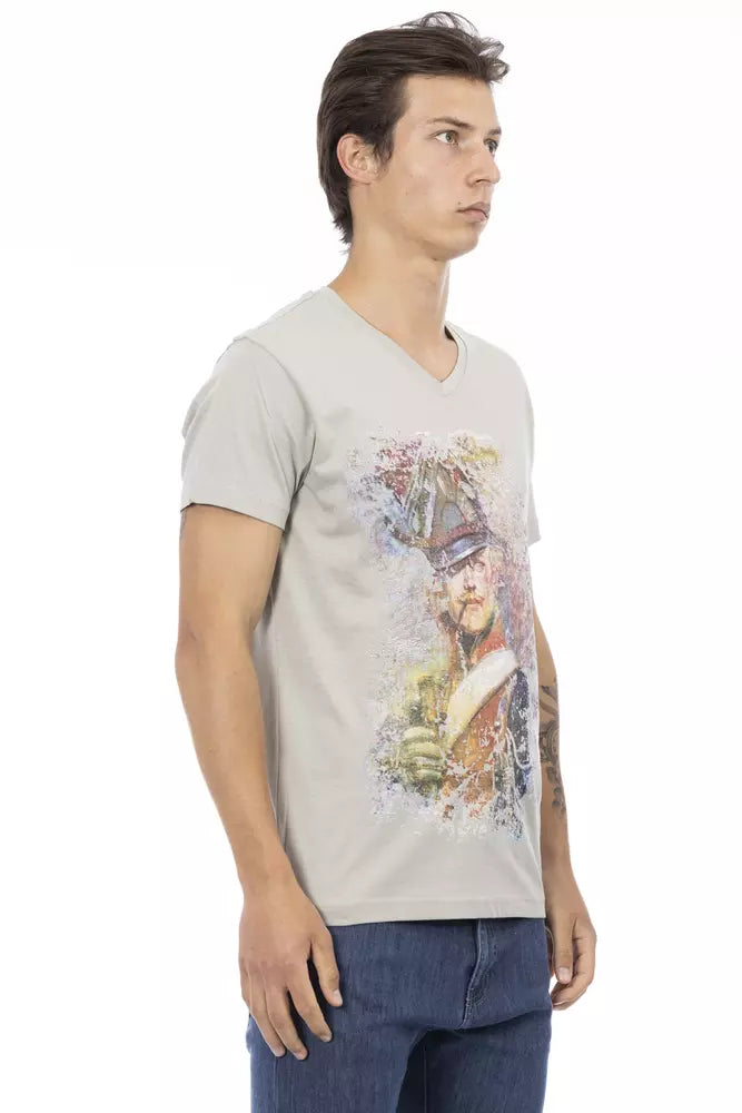 Gray Cotton Men's V-Neck T-Shirt - ventzia