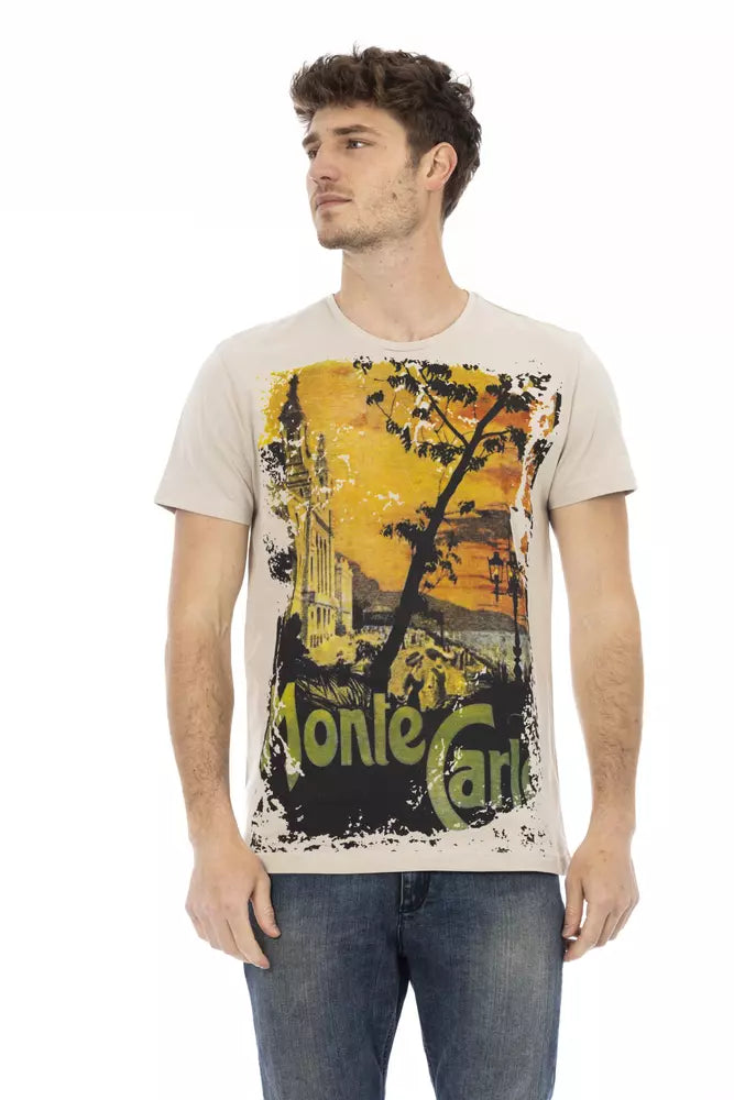 Beige Cotton Men T-Shirt - ventzia