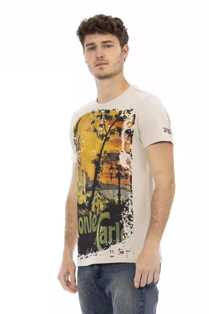 Beige Cotton Men T-Shirt - ventzia