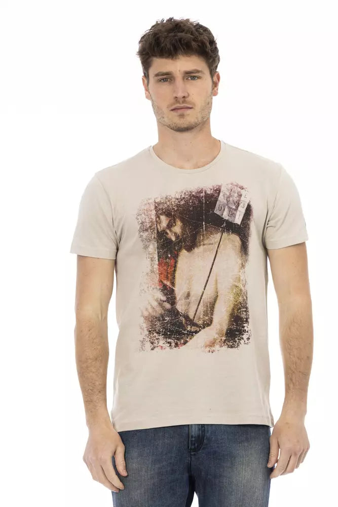 Beige Cotton Men T-Shirt - ventzia