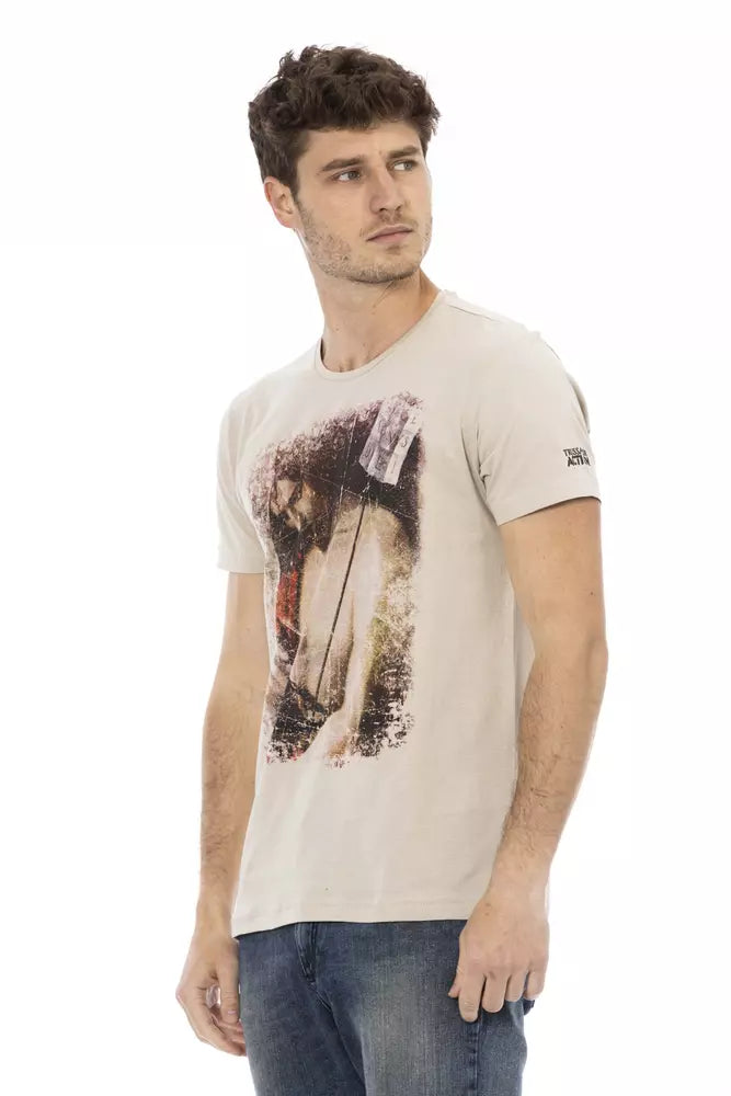 Beige Cotton Men T-Shirt - ventzia