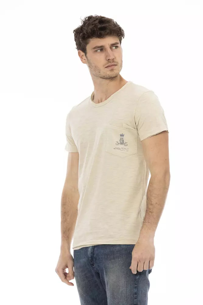 Beige Cotton Men T-Shirt - ventzia