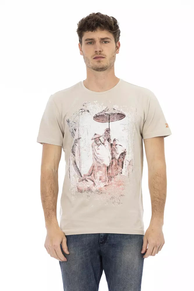 Beige Cotton Men T-Shirt - ventzia