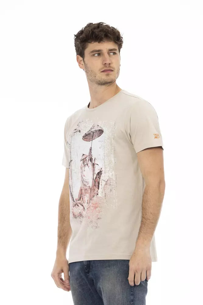 Beige Cotton Men T-Shirt - ventzia