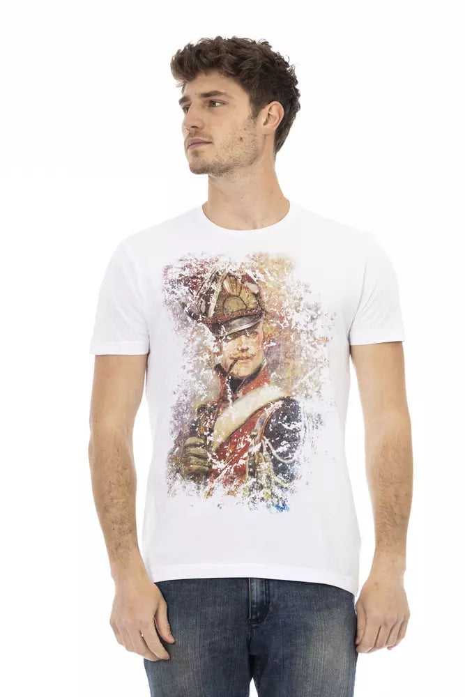 Sleek White Cotton Blend Tee with Graphic Front - ventzia