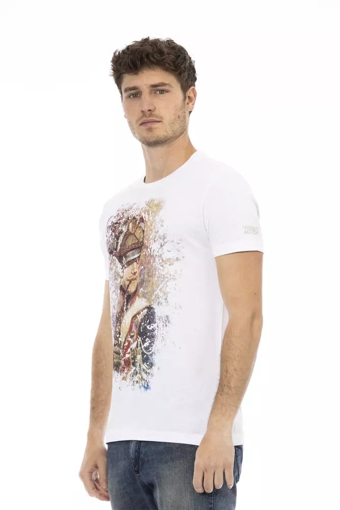 Sleek White Cotton Blend Tee with Graphic Front - ventzia