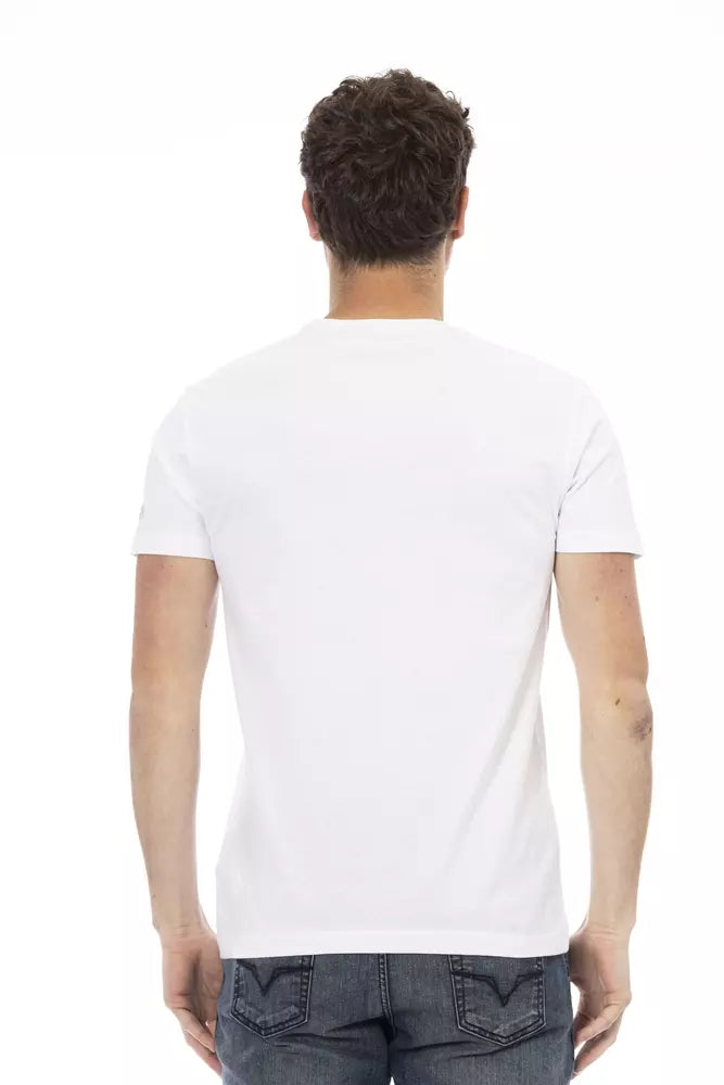 Sleek White Cotton Blend Tee with Graphic Front - ventzia
