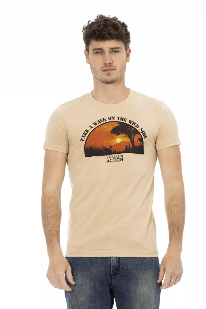 Beige Cotton Men T-Shirt - ventzia