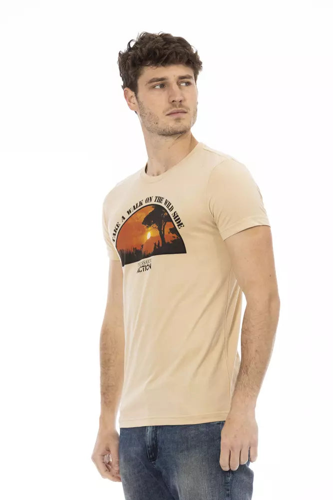 Beige Cotton Men T-Shirt - ventzia
