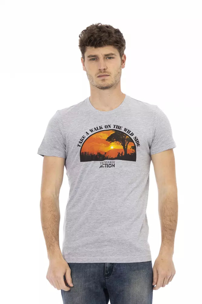 Gray Cotton Men T-Shirt - ventzia