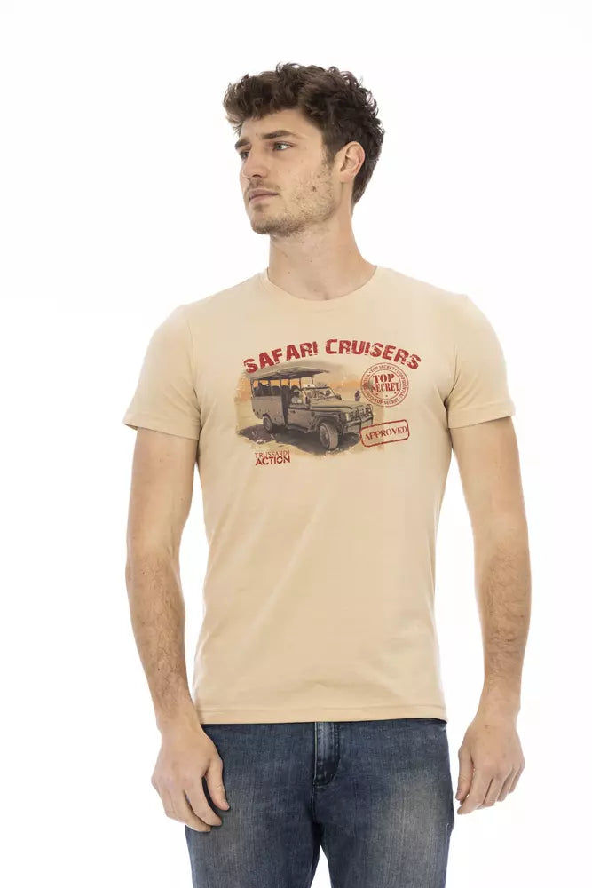 Beige Cotton Men T-Shirt - ventzia