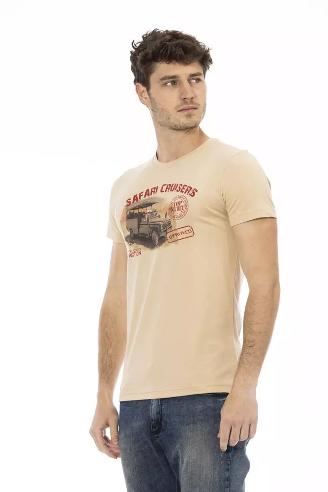 Beige Cotton Men T-Shirt - ventzia
