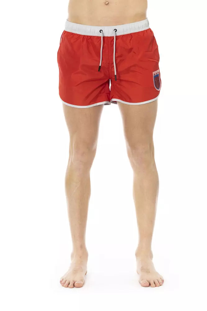 Red Polyester Men Swim Short - ventzia