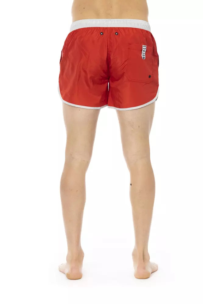 Red Polyester Men Swim Short - ventzia