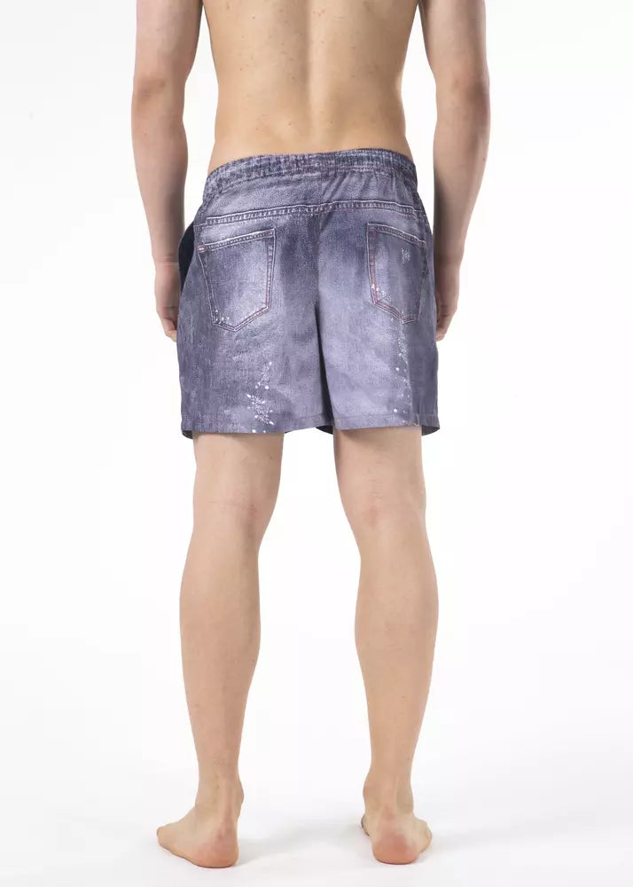 Blue Polyester Men Swim Shorts - ventzia