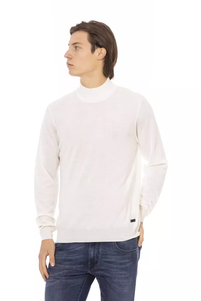 White Fabric Men Sweater - ventzia