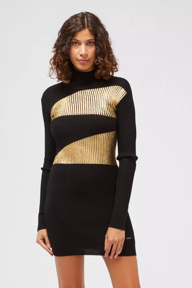 Black Viscose Women Sweater Dress - ventzia
