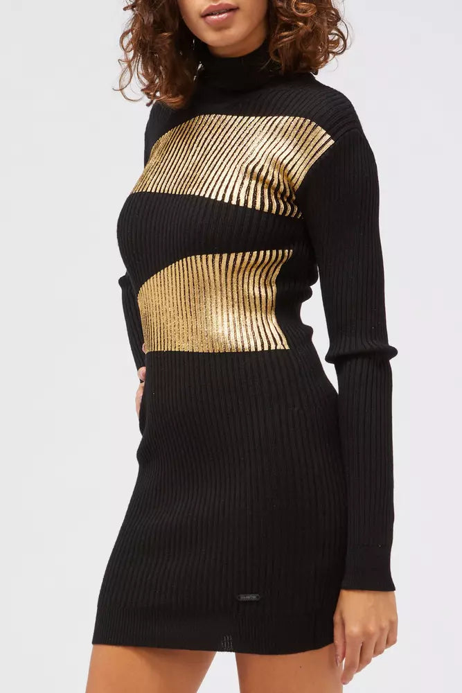 Black Viscose Women Sweater Dress - ventzia