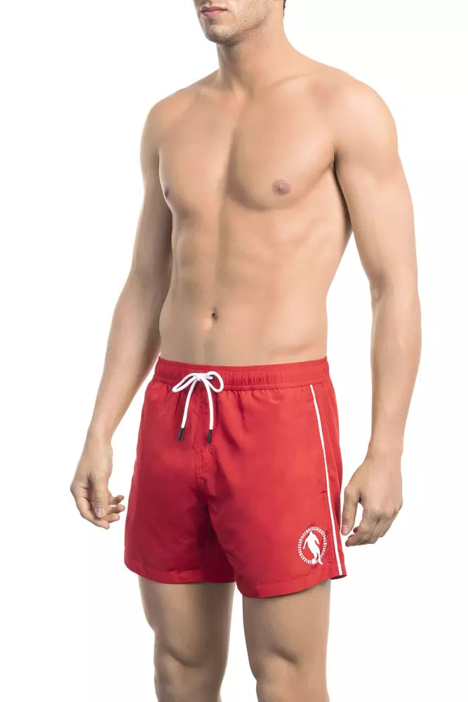 Red Polyester Men Swim Short - ventzia