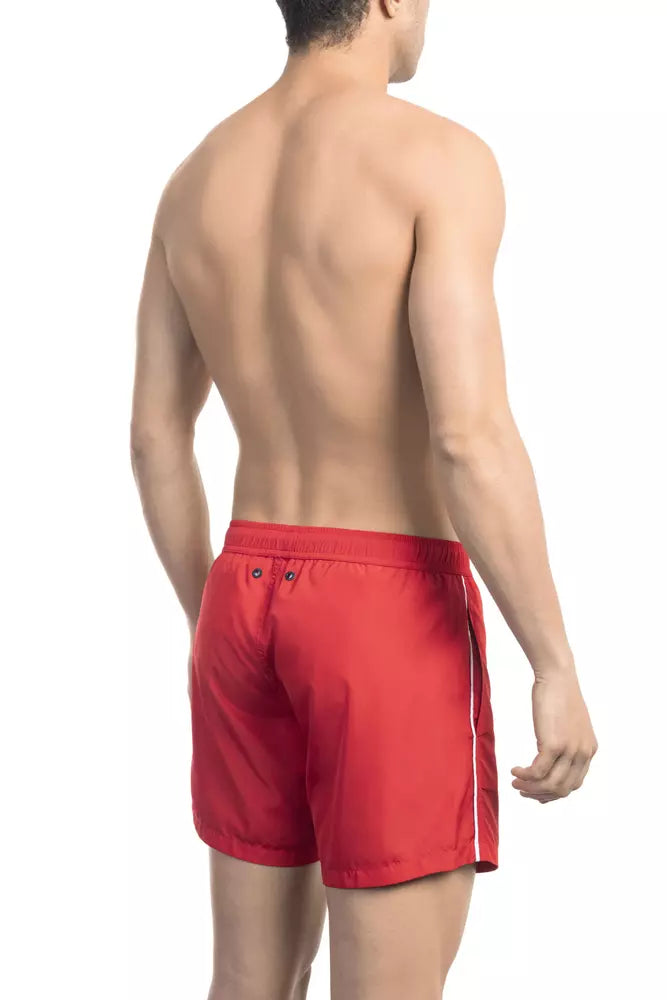 Red Polyester Men Swim Short - ventzia