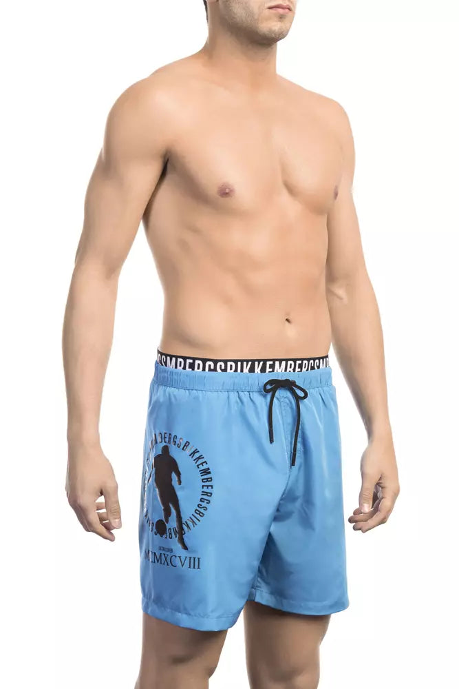 Light Blue Polyester Men Swim Short - ventzia