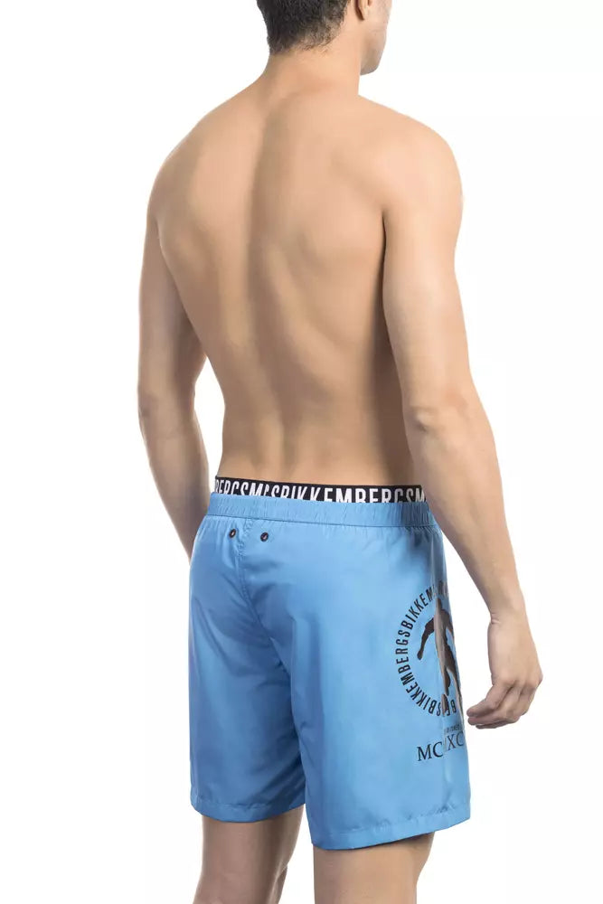 Light Blue Polyester Men Swim Short - ventzia