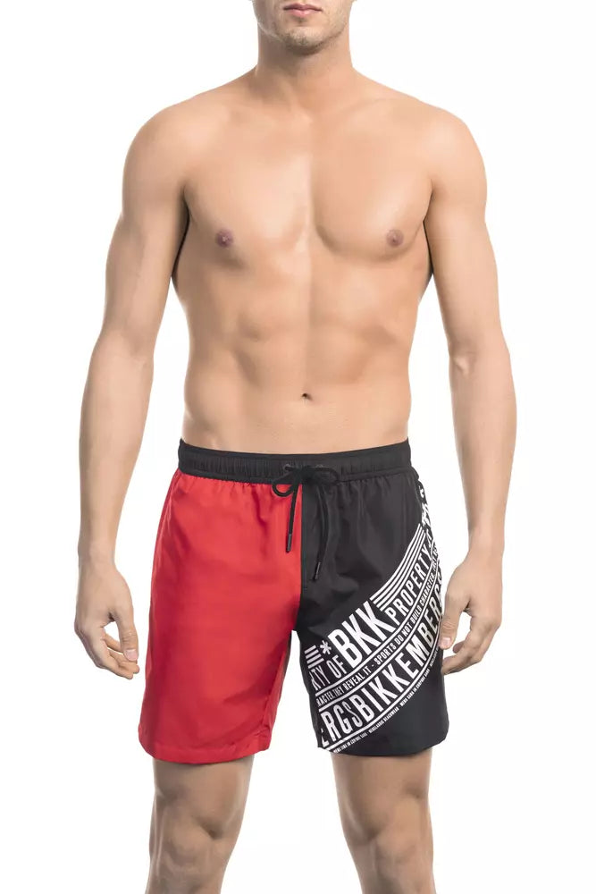 Red Polyester Men's Swimwear Shorts