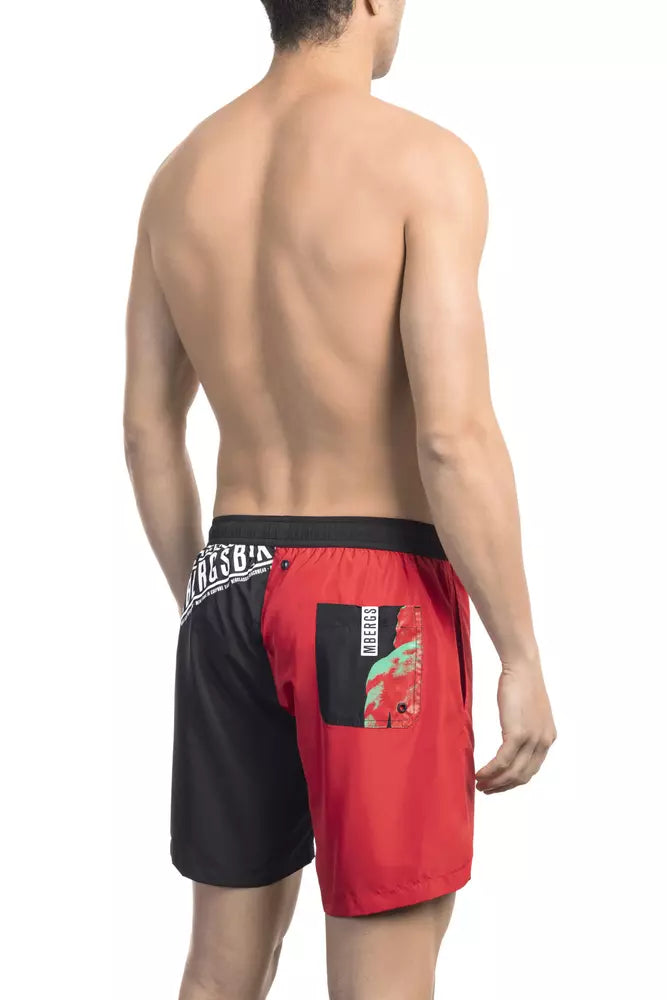 Red Polyester Men's Swimwear Shorts