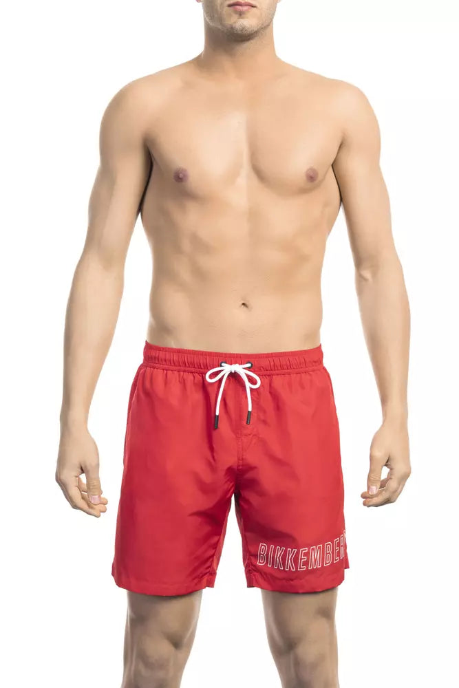 Red Polyester Men Swim Short - ventzia
