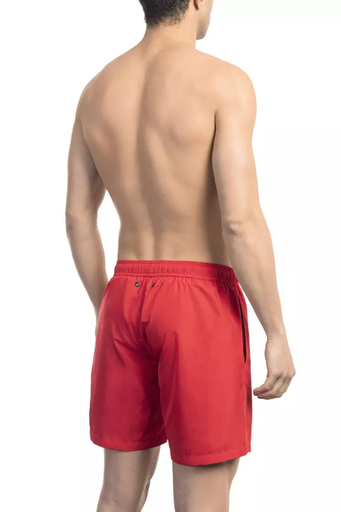 Red Polyester Men Swim Short - ventzia