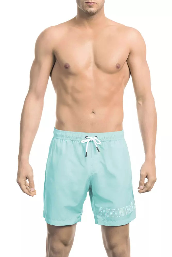 Light Blue Polyester Men Swim Short - ventzia