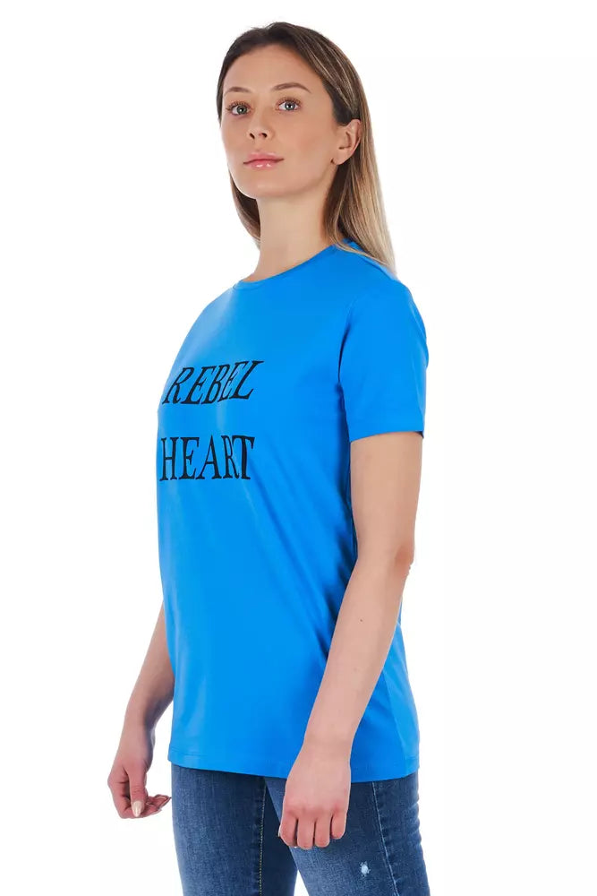 Light Blue Cotton Women T-Shirt - ventzia