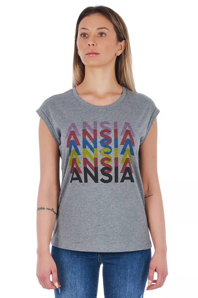Gray Cotton Women T-Shirt - ventzia