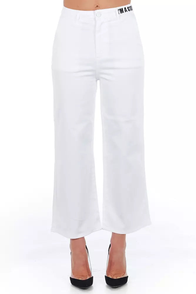 White Cotton Women's Cropped Trouser - ventzia