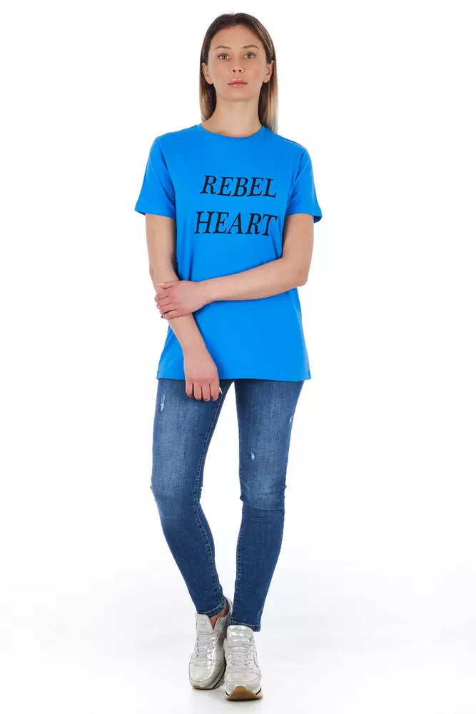 Light Blue Cotton Women T-Shirt - ventzia
