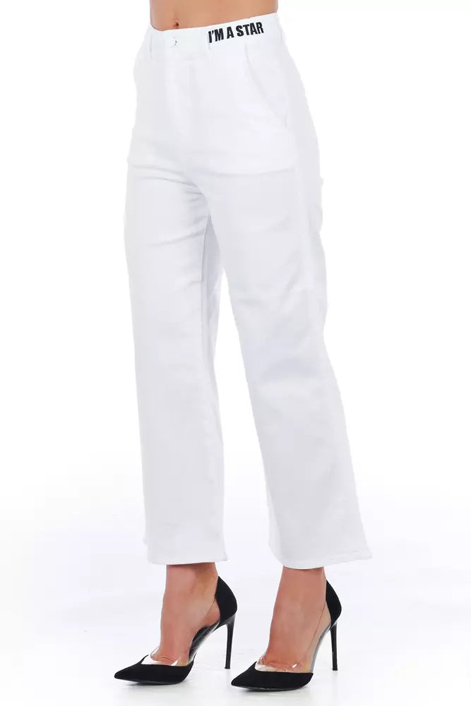 White Cotton Women's Cropped Trouser - ventzia