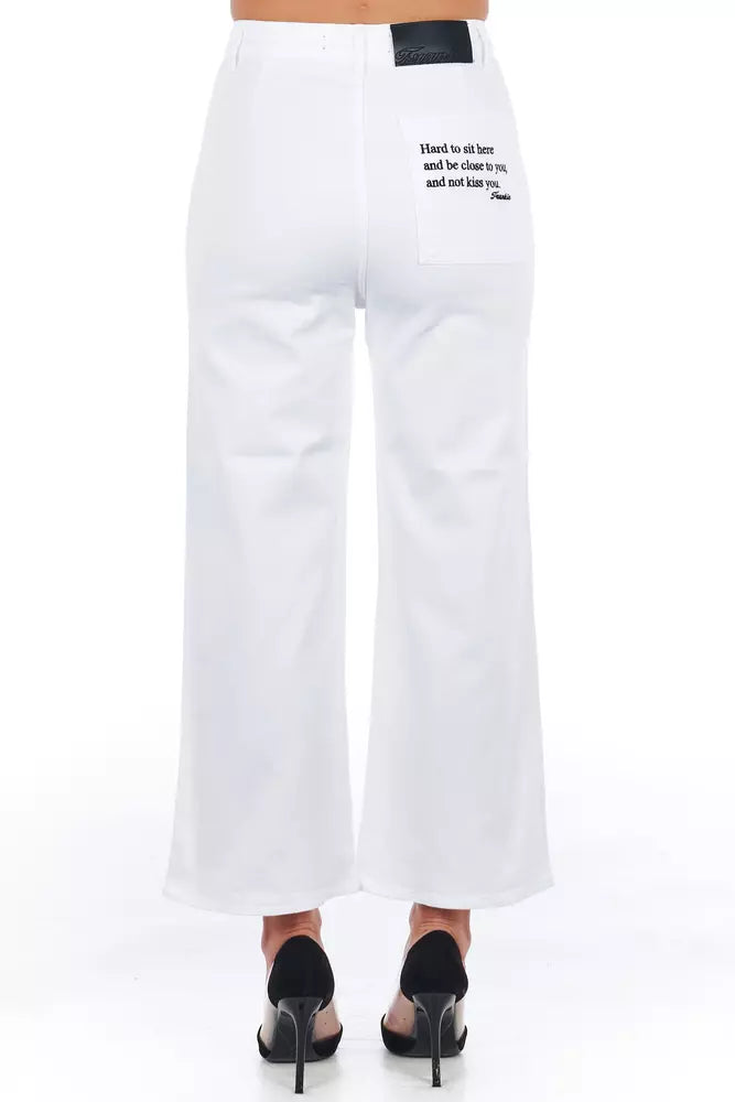 White Cotton Women's Cropped Trouser - ventzia