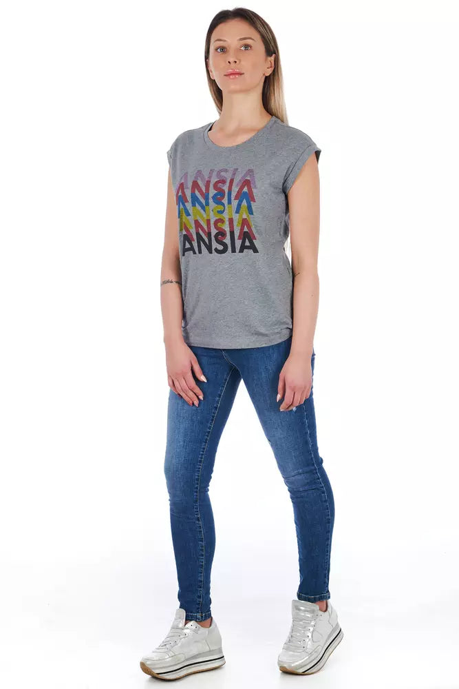 Gray Cotton Women T-Shirt - ventzia