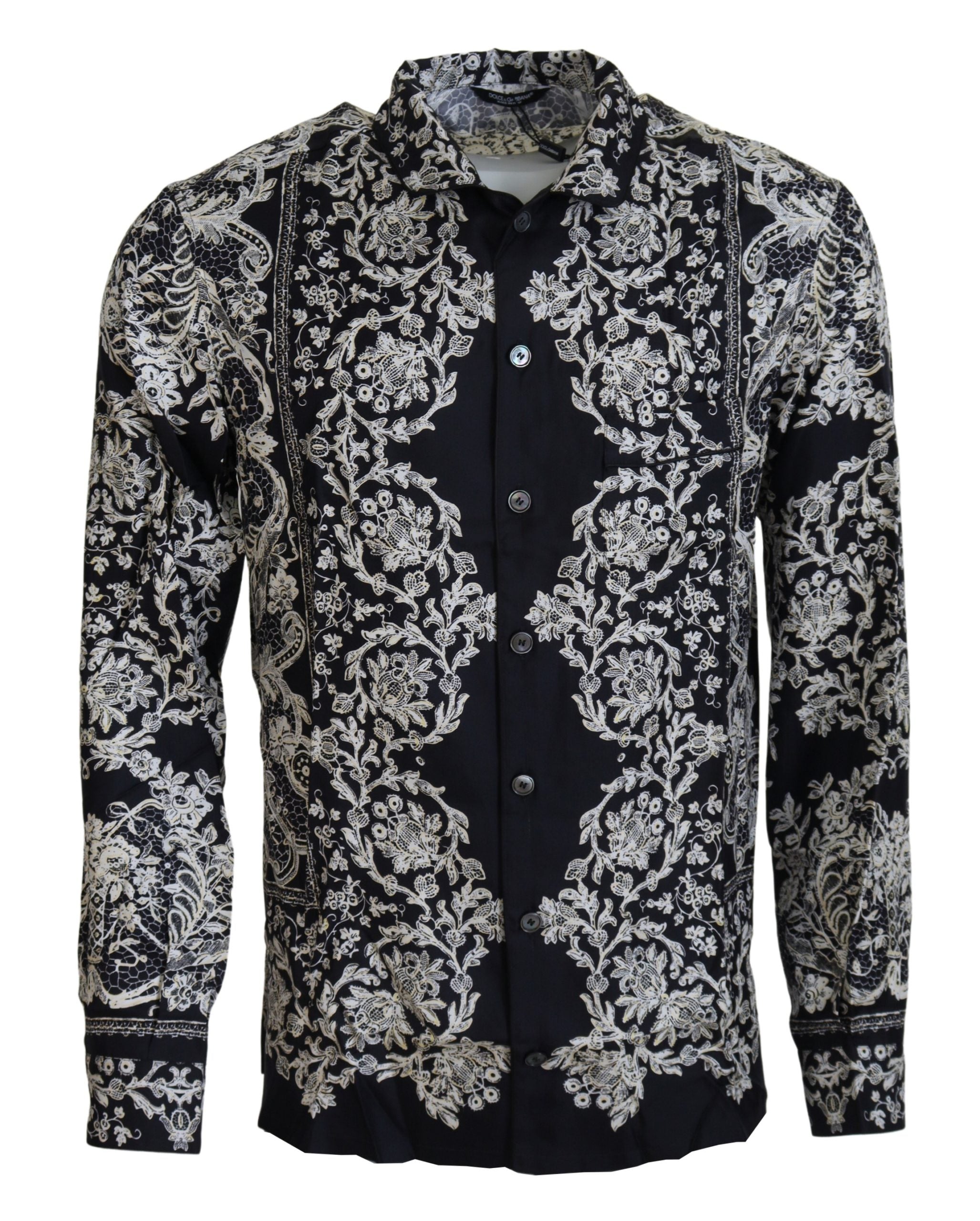 Blue Silk Floral Baroque Satin Casual Shirt - ventzia